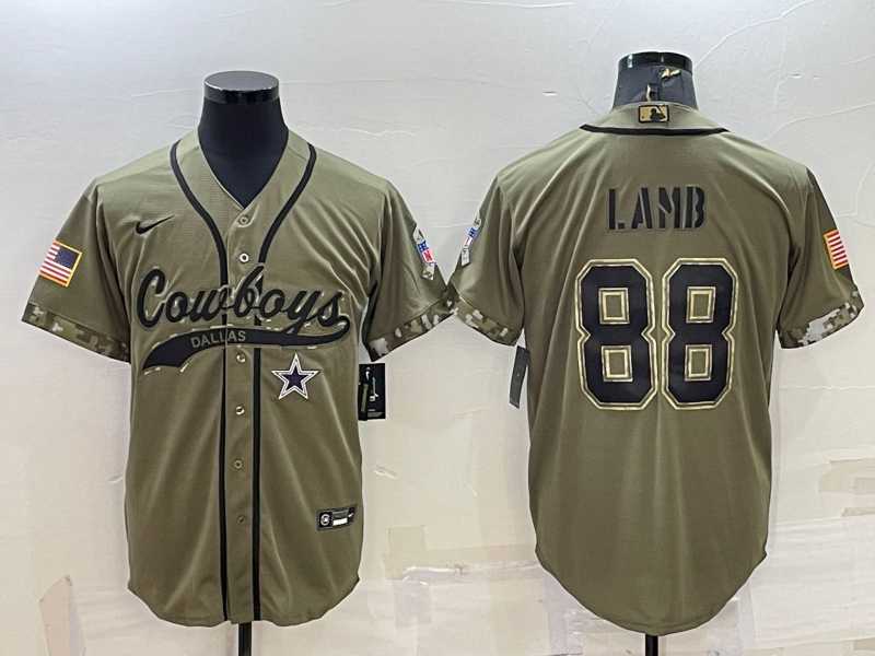 Mens Dallas Cowboys #88 CeeDee Lamb 2022 Olive Salute to Service Cool Base Stitched Baseball Jersey